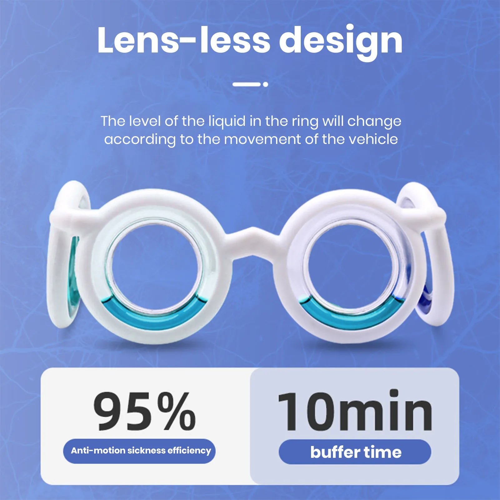 A motion sickness glasses featuring a unique lensless design for enhanced comfort and style.